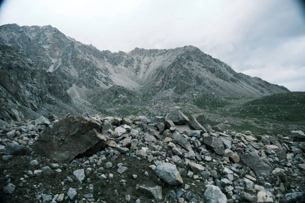 Black and moody mountain view. Tossor pass, South Tien Shan, Issyk-Kul region
