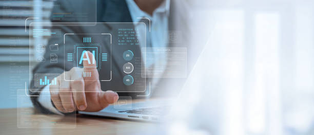 istock Businessman touching on AI machine learning on virtual screen with big data. Global business development, digital marketing and financial data analysis with AI technology. 1611066023