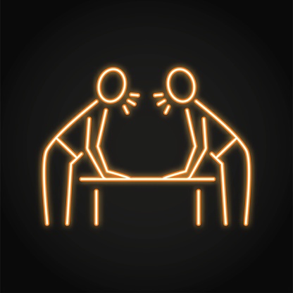 Quarrel neon icon in line style. Political debate symbol. Two men shouting at each other. Vector illustration.