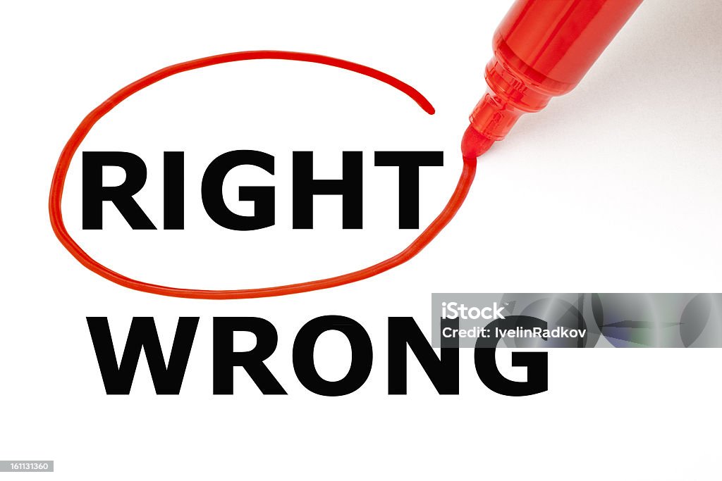 Certo ou errado com marcador vermelho - Foto de stock de Acordo royalty-free