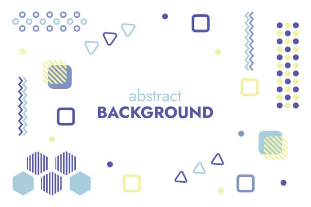 Abstract background of geometric shapes. Back in purple and yellow. Memphis style. Striped polygons. Triangles, circles Abstract background of geometric shapes. Back in purple and yellow. Memphis style. Striped polygons. Triangles, circles and squares. Zigzags, lines and waves. Wallpaper with white background. Vector light-blue-color-polygonal-shape-background stock illustrations