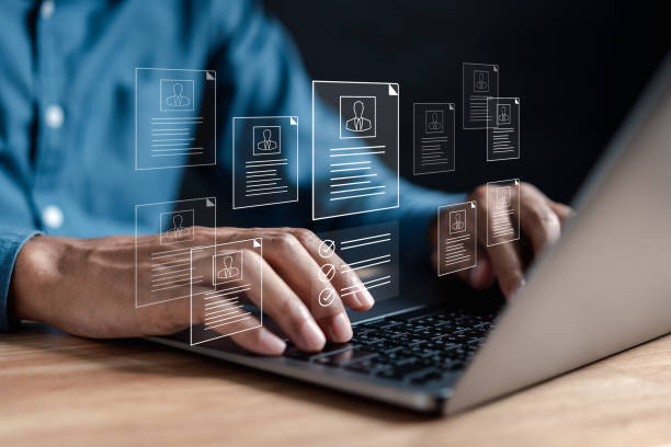 istock Online technology, HR professional to selective career recruitment sites for finding new talent. unemployment in job search by allowing them to register their resume, schedule job interview. 1611324345