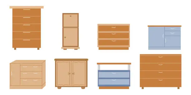 Vector illustration of Storage furniture set in the living room.