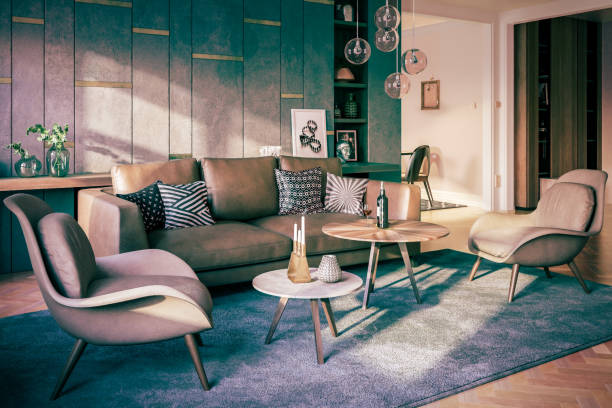 istock Contemporary room adaptation with wall paneling and elegant furniture - 3D visualization 1611367709