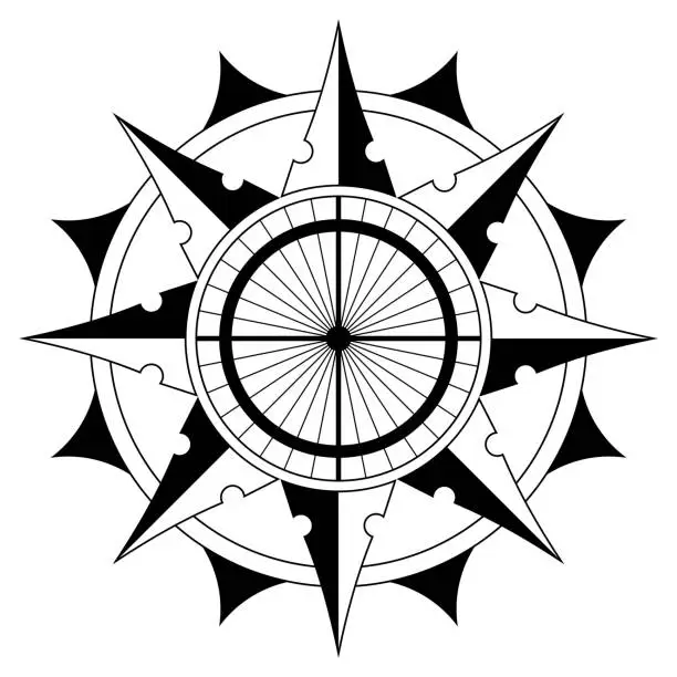 Vector illustration of Wind rose or Compass rose abstract vector. Sixteen directions.