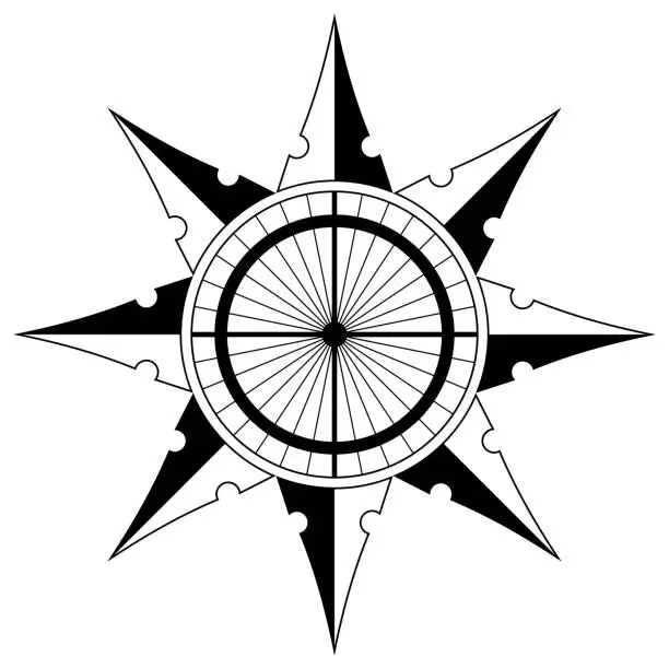 Vector illustration of Wind rose or Compass rose abstract vector. Eight directions.