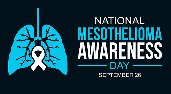 National mesothelioma awareness day background with ribbon, lung and typography on the side.
