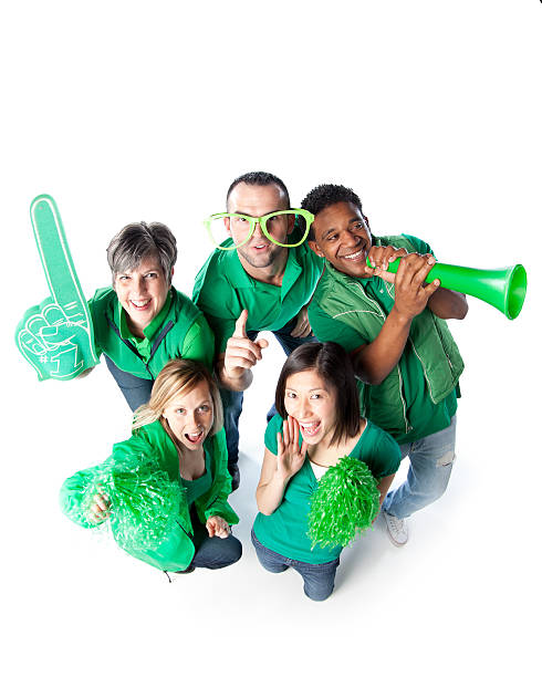 istock Sports Fans: Group Diverse Adults Together Top View Team Green 161144406