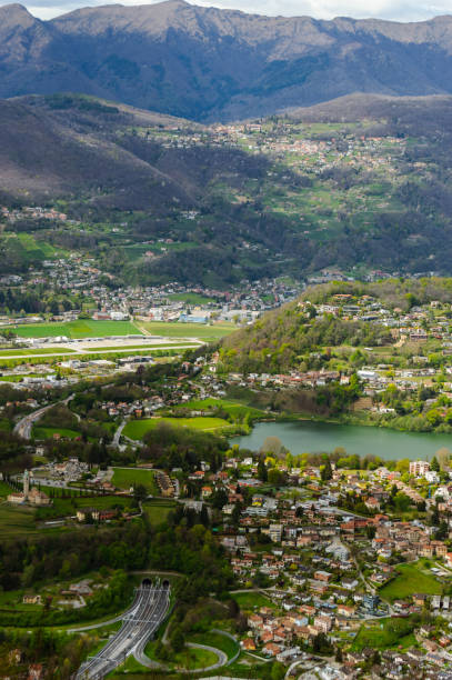 lake lago di muzzano in switzerland - ticino canton mountain lake lugano lake imagens e fotografias de stock