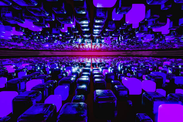 istock 3D render illustration of glass cubes with neon illumination 1611451034