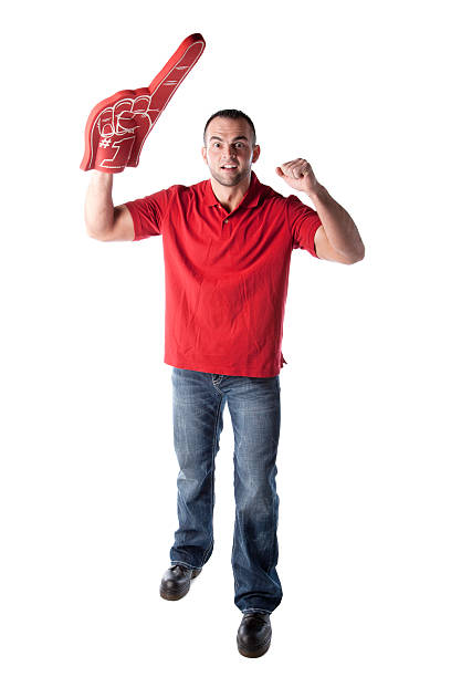 istock Sports Fans: Caucasian Man Number One Cheering Team Color Red 161147231