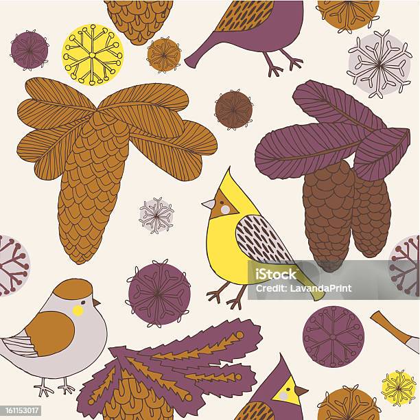 Nahtlose Vögel Pinecones Und Schnee Illustrationen Stock Vektor Art und mehr Bilder von Altertümlich