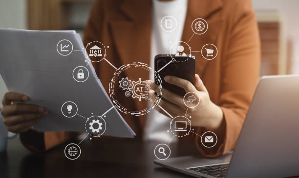 istock Digital transformation technology strategy, Person using laptop, tablet and smartphone with of things. transformation of ideas and the adoption. 1611532255