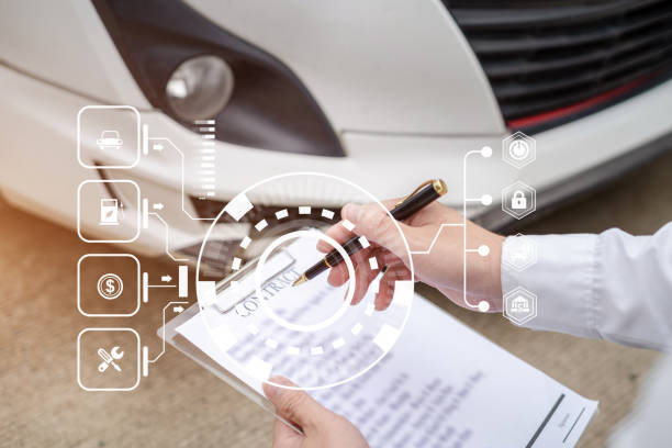 istock Insurance concept, insurance agent checking broken car and submit a claim form after an accident traffic accident 1611534098