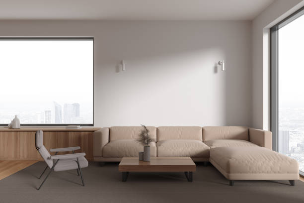 istock White living room interior with sofa and armchair 1611540993