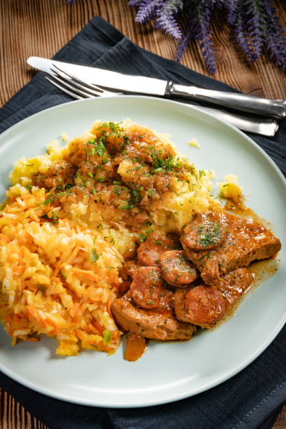 istock Stewed turkey meat with chorizo sausage. 1611631367