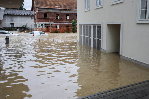 Flooded village stock photo