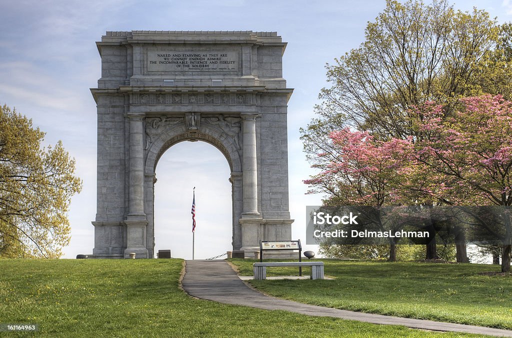 National Memorial Arch The National Memorial Arch monument dedicated to George Washington and the United States Continental Army.This monument is located at Valley Forge National Historical Park in Pennsylvania,USA. Valley Forge National Historic Park Stock Photo