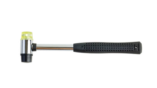 istock Straightening hammer with black rubber handle and plastic work parts isolated on white background 1611673961