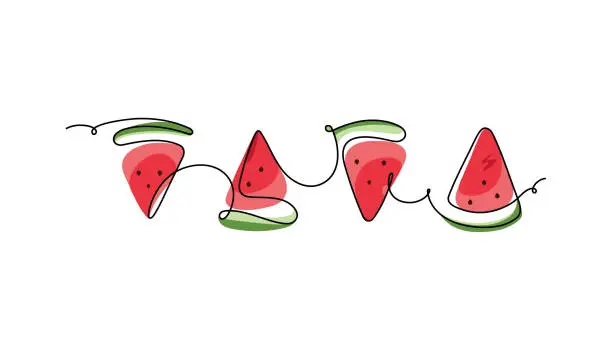 Vector illustration of Watermelon pieces drawn in continuous line drawing   style. Vector