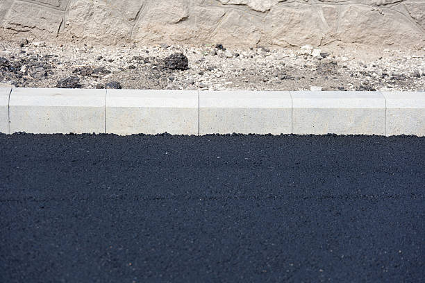 istock Fresh Layer Of Asphalt with Granite Curbs 161169957