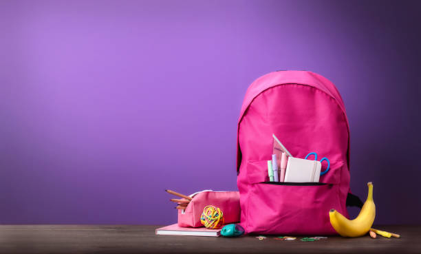 istock Pink backpack school equipment Back to school Copy space 1611704524