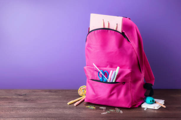 istock Pink backpack school equipment Back to school Copy space 1611705645