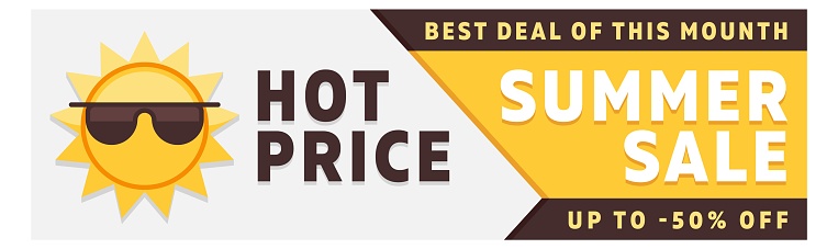 Summer sale horizontal banner template. Hot price. Vector illustration