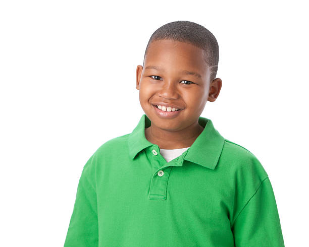 real people: smiling african american little boy head and shoulders - 八歲到九歲 個照片及圖片檔