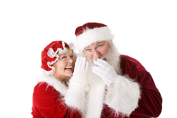 рождество санта-клаус и mrs сезон красный белый голова плечи - front view female isolated on red happiness стоковые фото и изображения