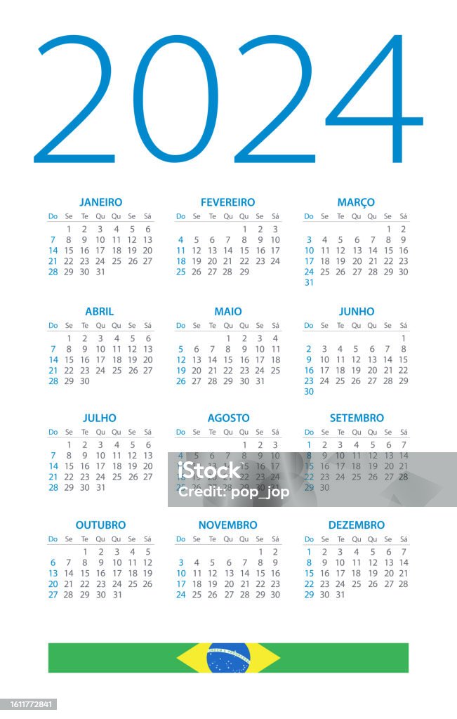 Calendar 2024 Brazil Vector Illustration Brazilian Version Portuguese Calendar 2024 Brazil Vector Illustration Brazilian Version Portuguese