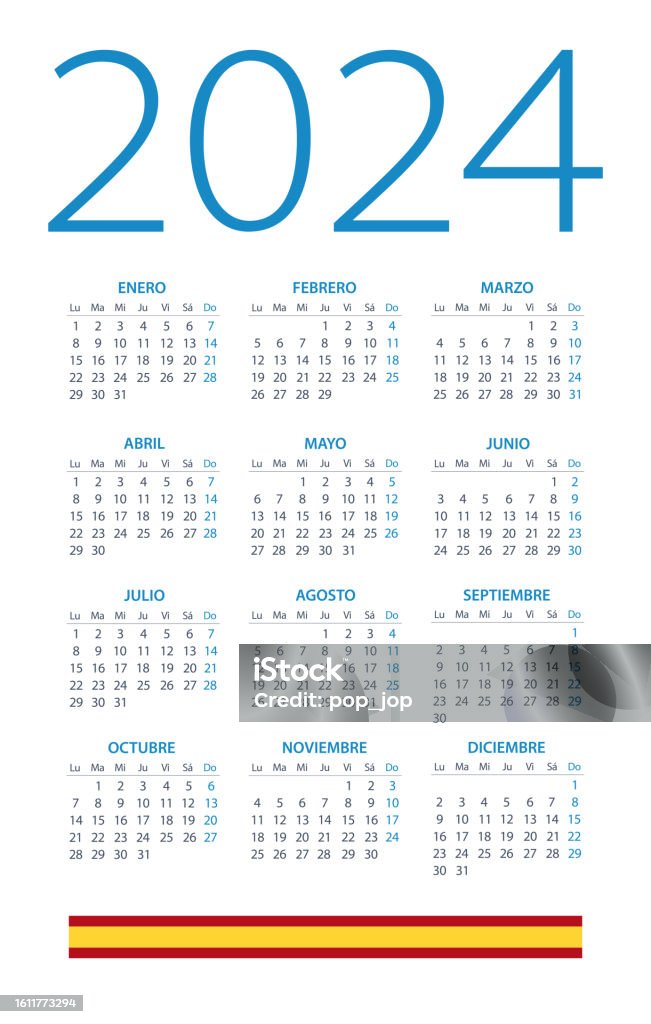 Calendrier 2024 Espagne Illustration Vectorielle Version En Espagnol Calendrier 2024 Espagne Illustration Vectorielle Version En Espagnol