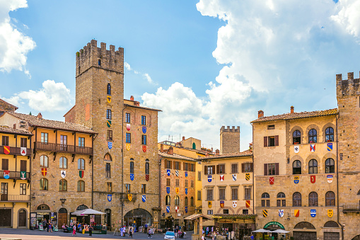 Arezzo, Italy, June 27, Piazza Grande square in Arezzo, Tuscany
