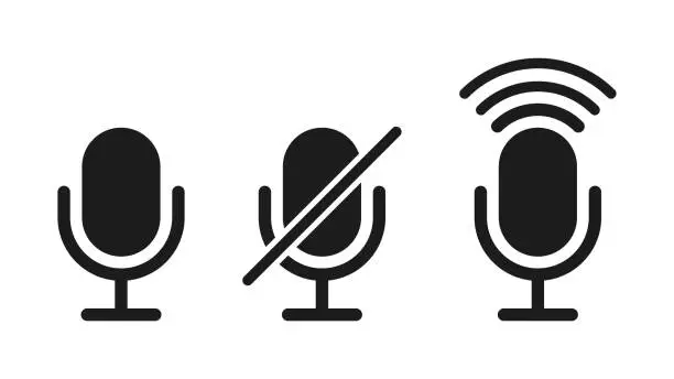 Vector illustration of A set of retro microphone icons,microphone volume,mute microphone and on the air.