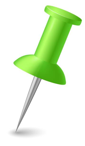 ilustraciones, imágenes clip art, dibujos animados e iconos de stock de maqueta de pasador de empuje verde. tachuela de plástico para el pulgar - clip white red green