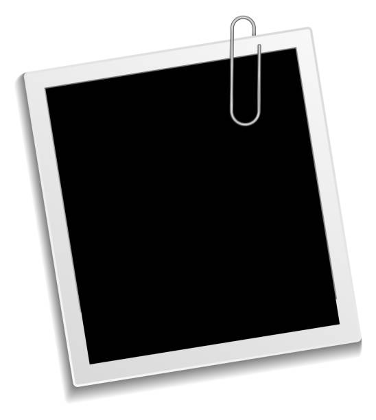istock Photo frame. Blank card with paperclip realistic mockup 1611809310