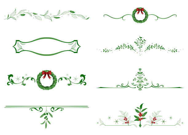 Holiday dividers A set of Christmas foliage themed divider lines embellishment stock illustrations