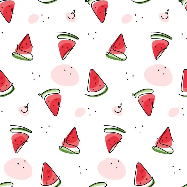 Vector illustration of Summer design with watermelon slices and seeds in bright summer colors.
