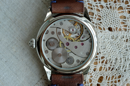close-up of the internal mechanism of a wrist watch