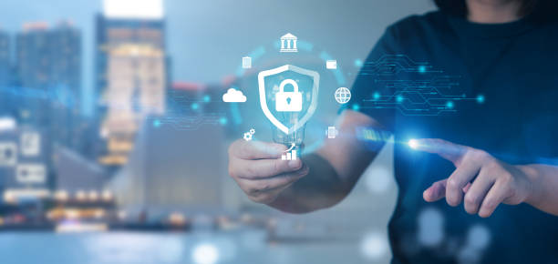 istock Virtual banking or business financial and cybersecurity concept, global network security technology, business people protect personal information, encryption with a padlock icons on virtual interface. 1611858139