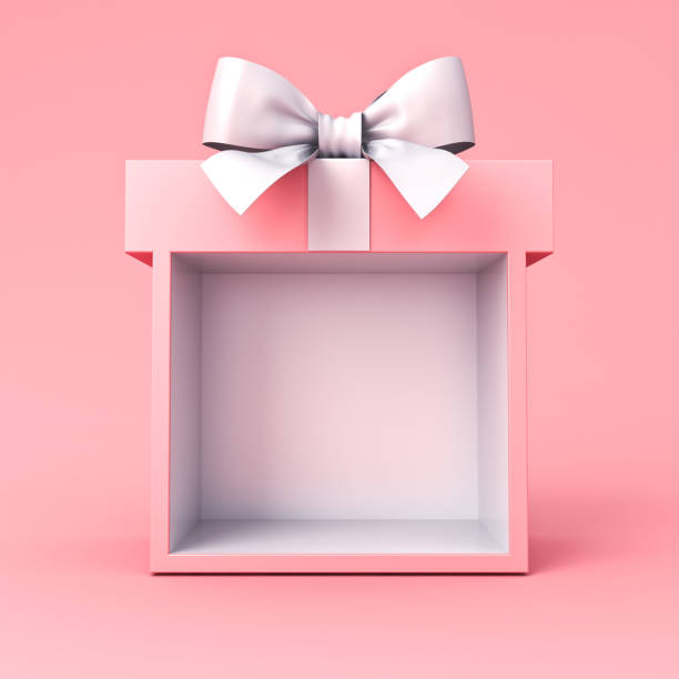 istock Blank pink gift box product display showcase or blank exhibition booth gift box mock up stand with white ribbon bow isolated on light pink pastel color background minimal conceptual 3D rendering 1611865523
