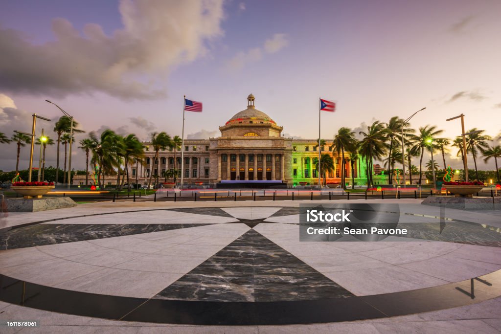 San Juan, Puerto Rico Capitol Building San Juan, Puerto Rico capitol building at dusk. Old San Juan Stock Photo