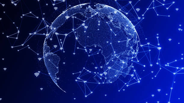 istock World map background. Futuristic global connections around the earth planet 1611882349