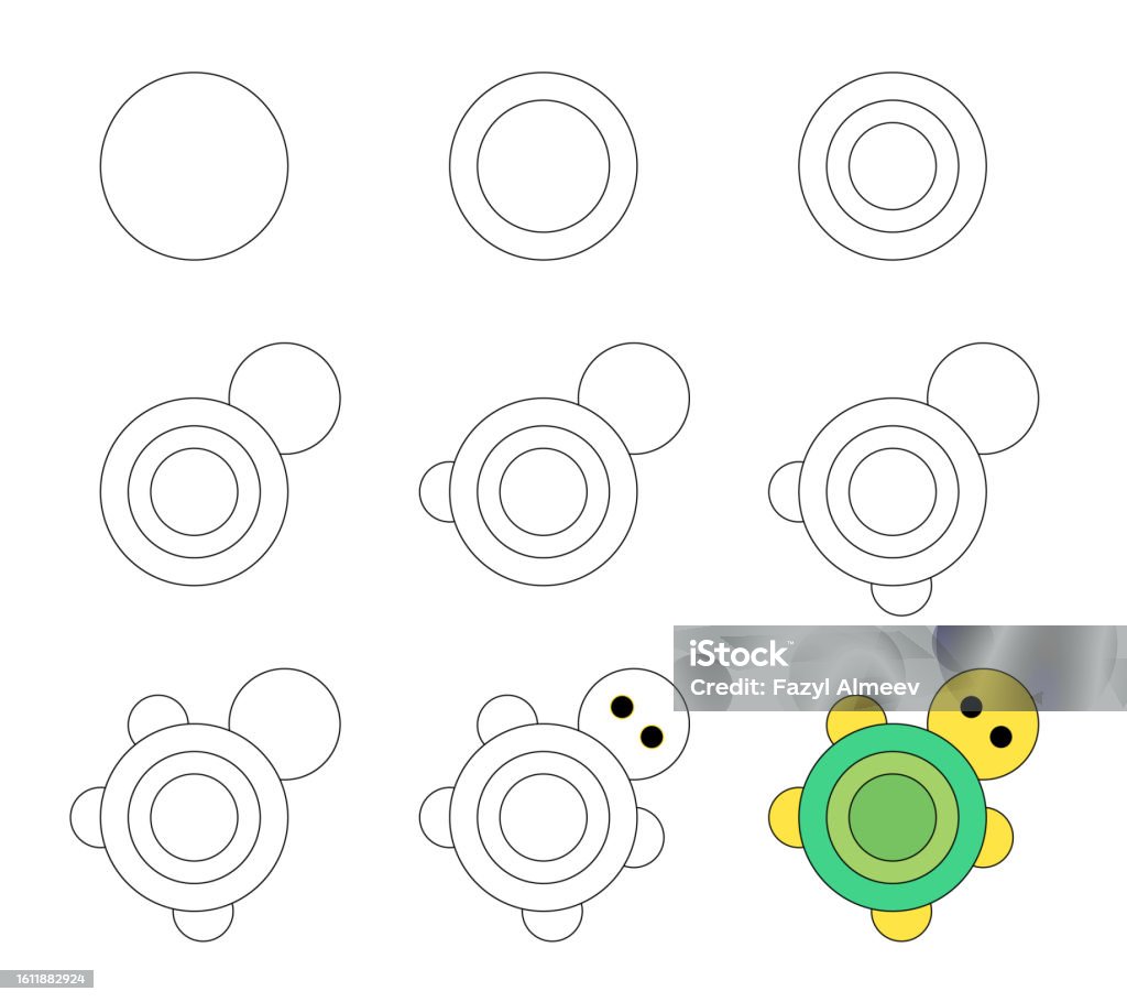 Basic Simple Turtle Worksheet Easy Guide To Drawing Cartoon Turtle Simple Stepbystep ...
