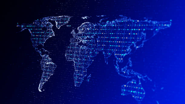 istock World map background. Futuristic global connections around the earth planet 1611904477