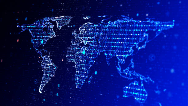 istock World map background. Futuristic global connections around the earth planet 1611905621