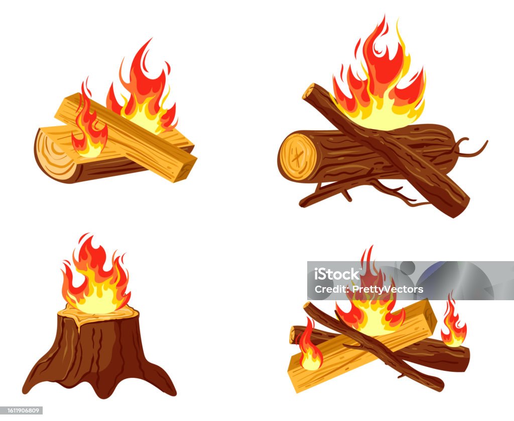 Gambaar Api Simple Api Unggun Api Unggun Api Kayu Bakar Terisolasi Set Ilustrasi Desain ...