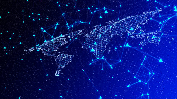 istock World map background. Futuristic global connections around the earth planet 1611910521