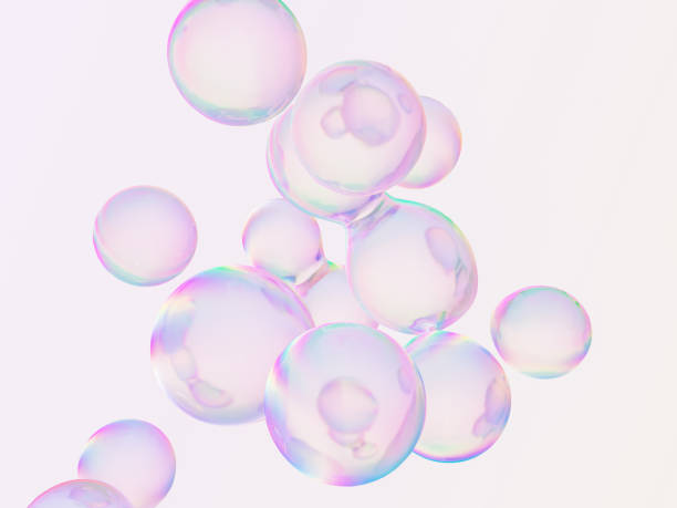 istock Abstract 3d art background. Holographic floating liquid blobs, soap bubbles, metaballs. 1611913333