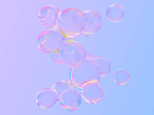 istock Abstract 3d art background. Holographic floating liquid blobs, soap bubbles, metaballs. 1611913856